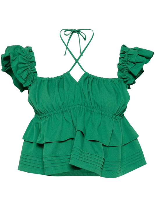 Ruffle-Detail Cotton Halterneck Top