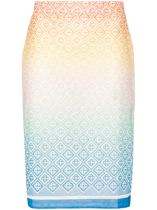 Monogram-Print Midi Skirt