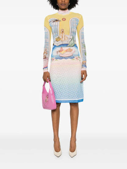 Monogram-Print Midi Skirt
