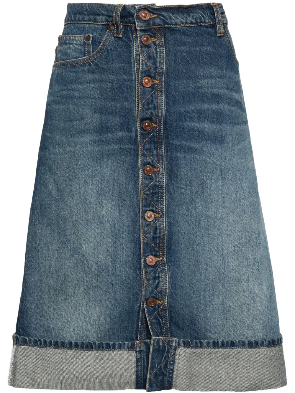 Mid-Rise Denim Midi Skirt