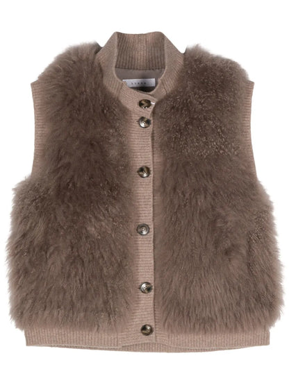 Fur-Design Ribbed-Trim Gilet
