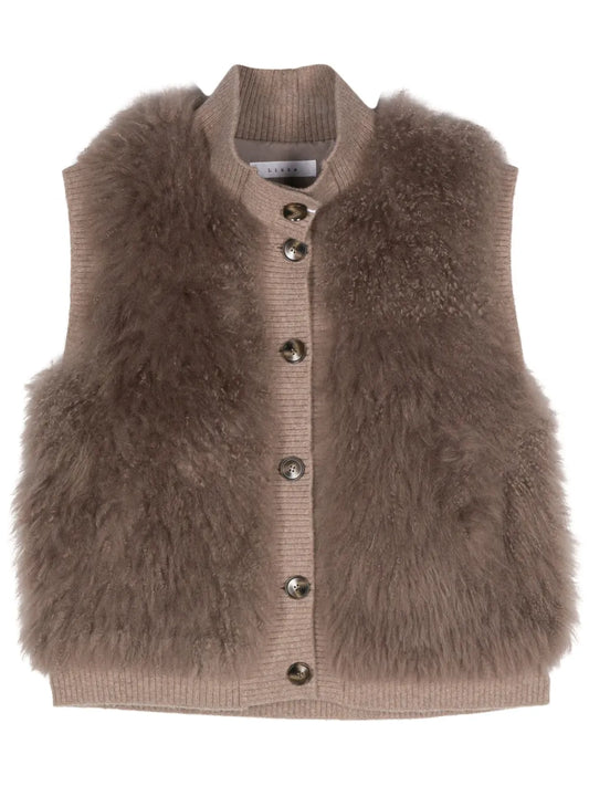 Fur-Design Ribbed-Trim Gilet