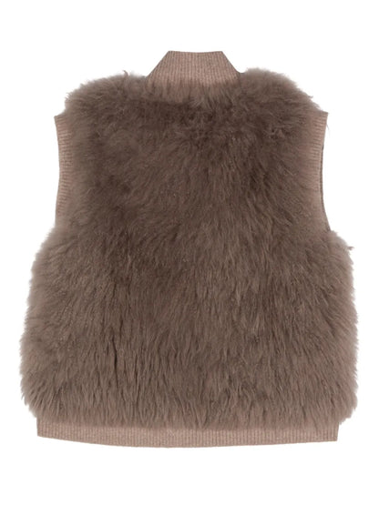 Fur-Design Ribbed-Trim Gilet
