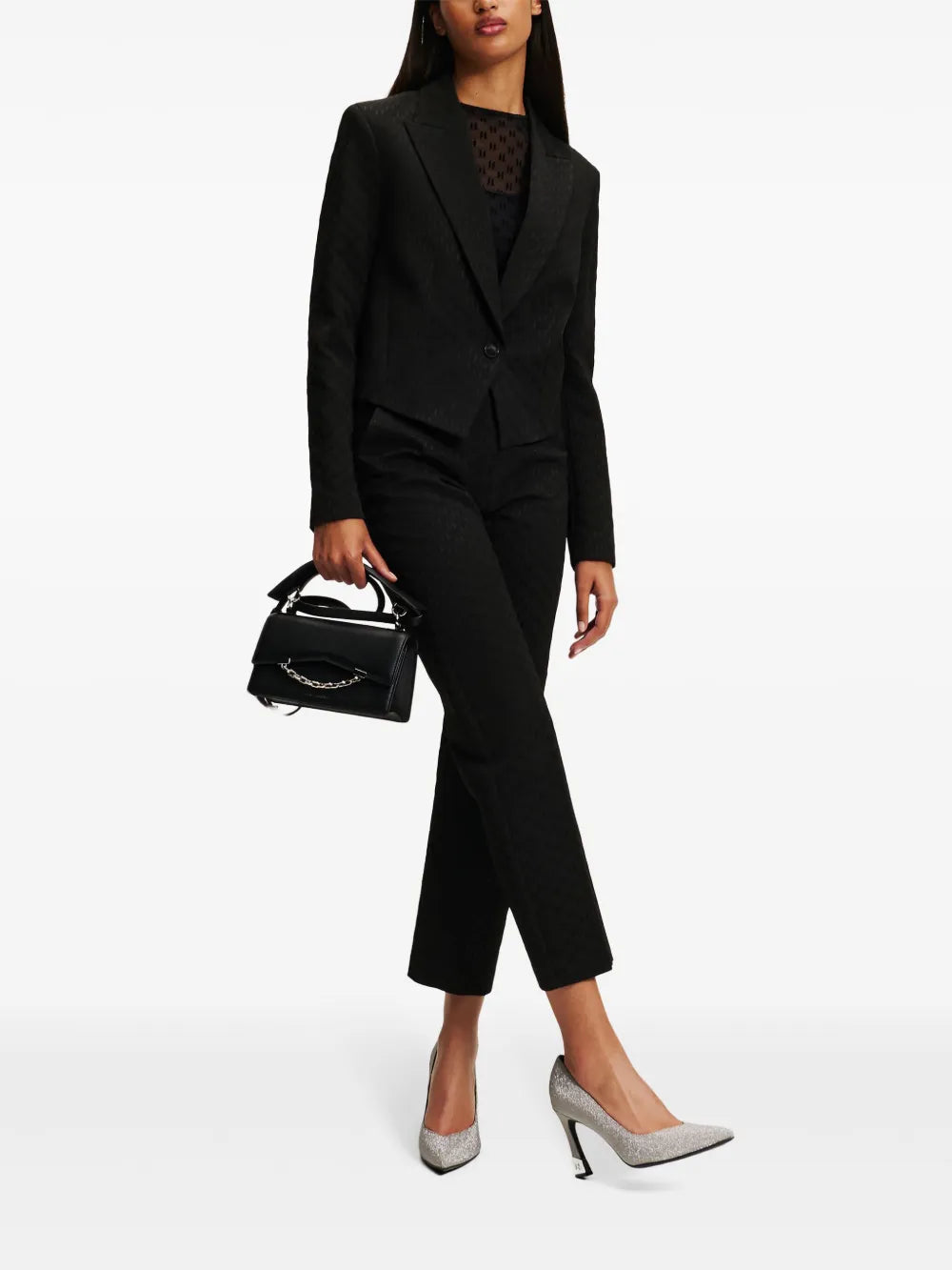 Monogram-Print Cropped Blazer