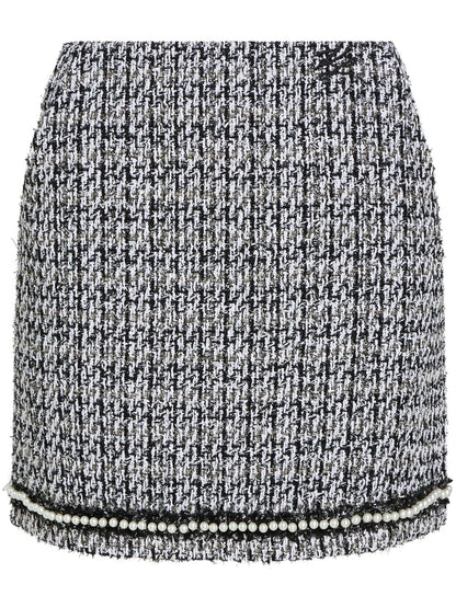Pearl-Embellished Bouclé Mini Skirt