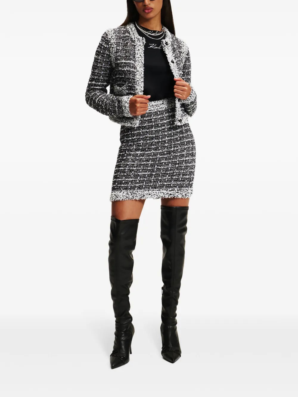 Bouclé Snap-Fastening Cardigan