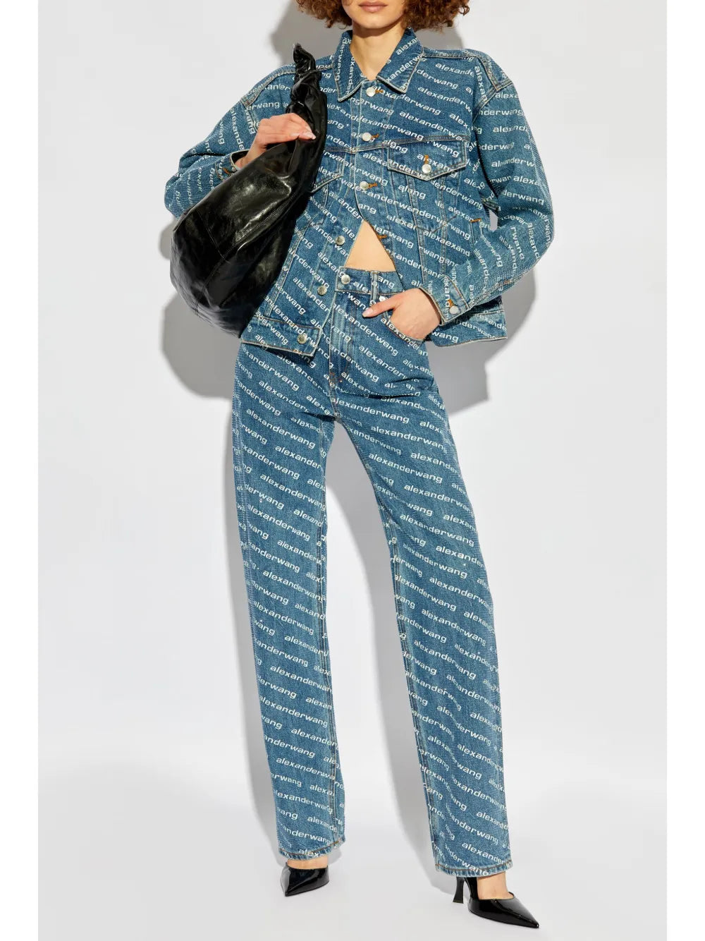 Logo Print Sequined Mid-Rise Straight Leg Trousers