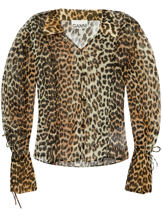 Animal-Print Long-Sleeve Blouse
