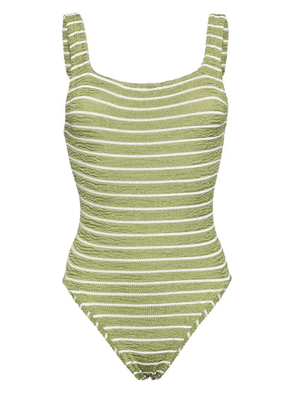 Striped Square-Neck Swimsuit
