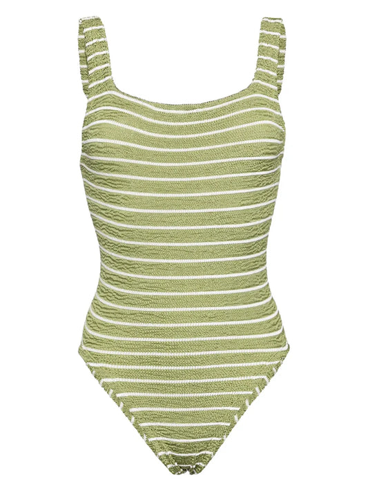 Striped Square-Neck Swimsuit