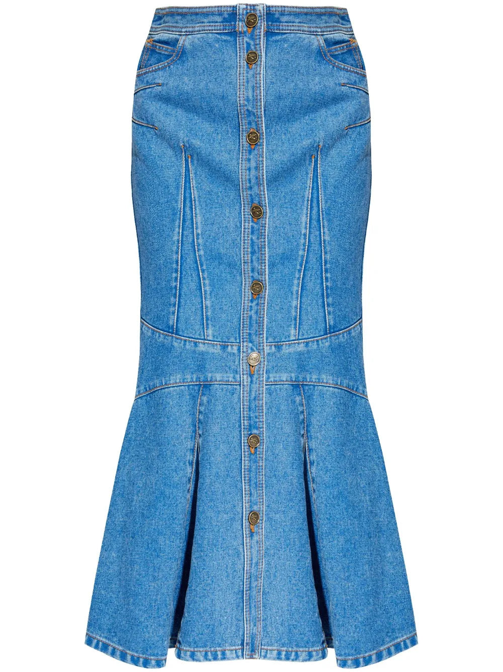 Flared-Hem Panelled Denim Maxi Skirt