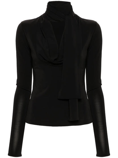 Gathered-Tie Long-Sleeved Top