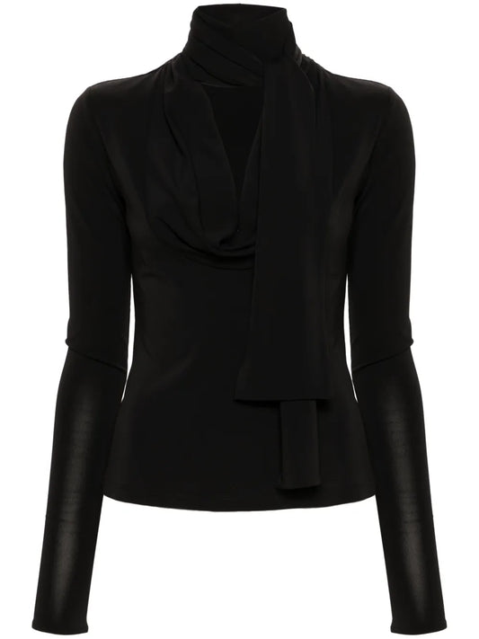 Gathered-Tie Long-Sleeved Top