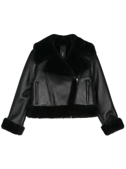Shearling-Trim Leather Jacket