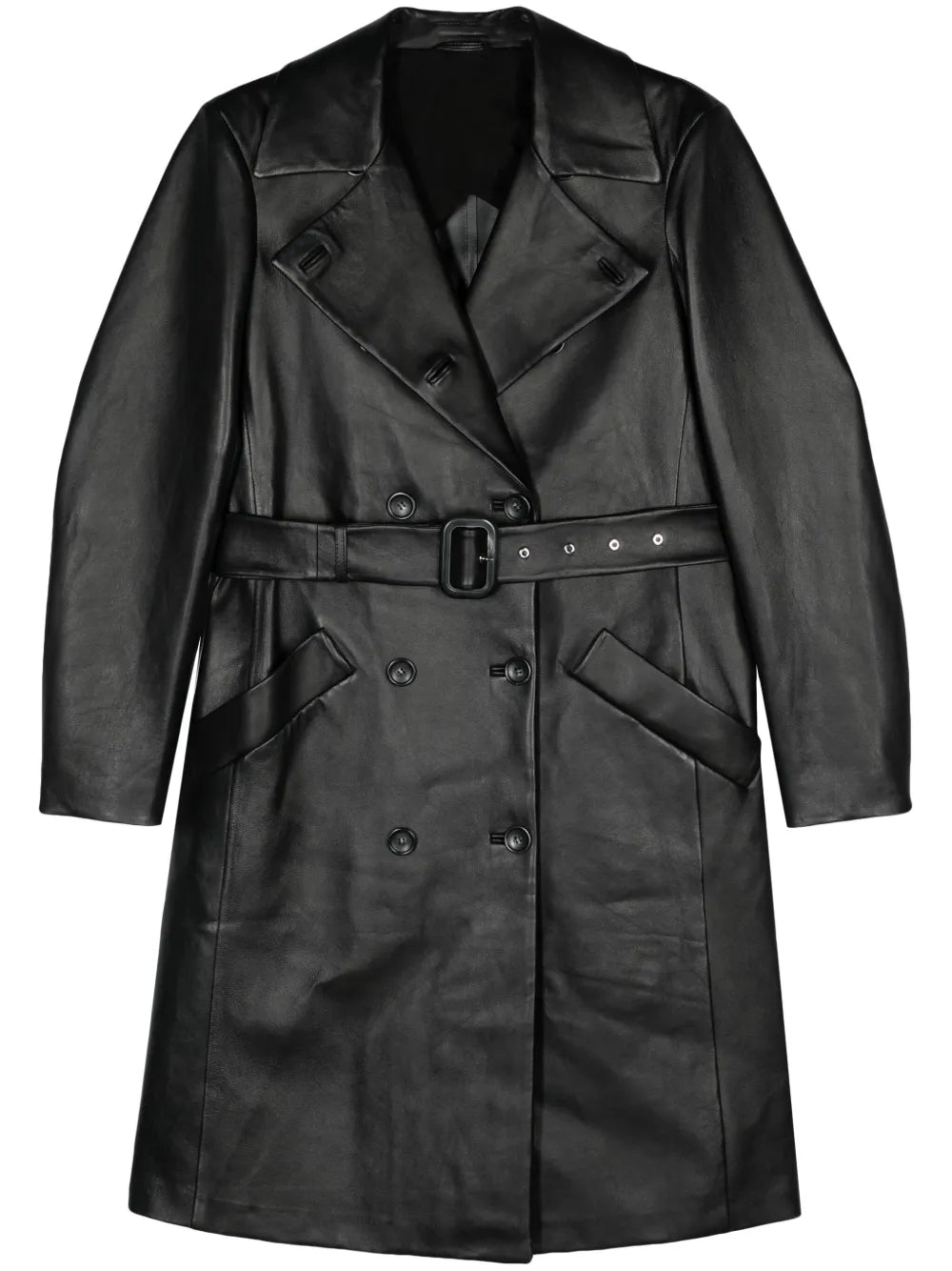 Belted Leather Trench Coat