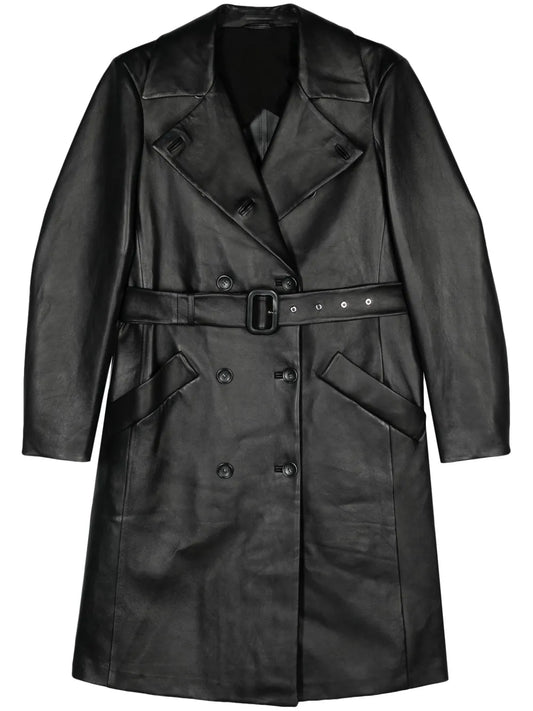 Belted Leather Trench Coat