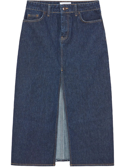Ille Front-Slit Denim Midi Skirt