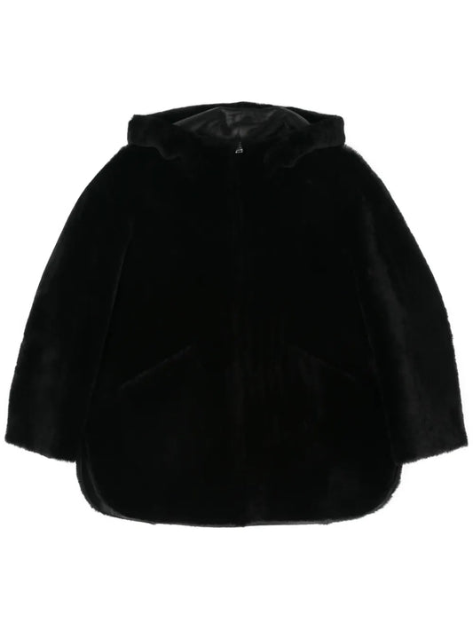 Reversible Shearling Hooded Coat
