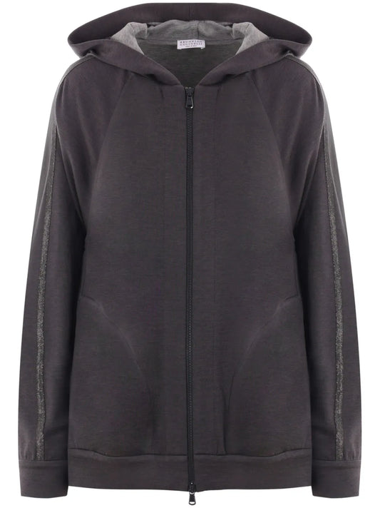 Monili-Embellished Cotton-Silk Hoodie