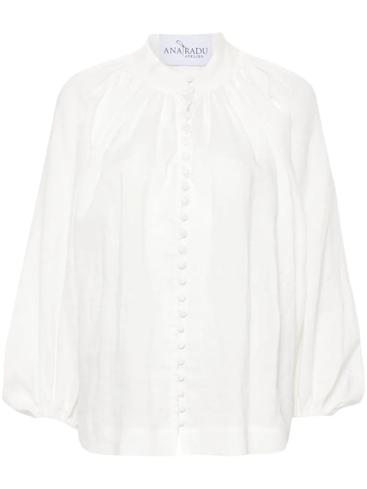 Balloon-Sleeve Linen Shirt