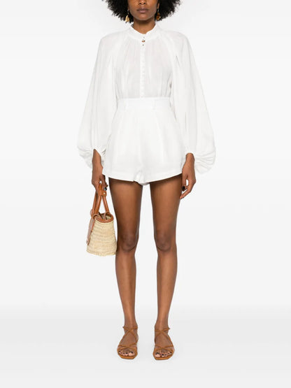 Balloon-Sleeve Linen Shirt