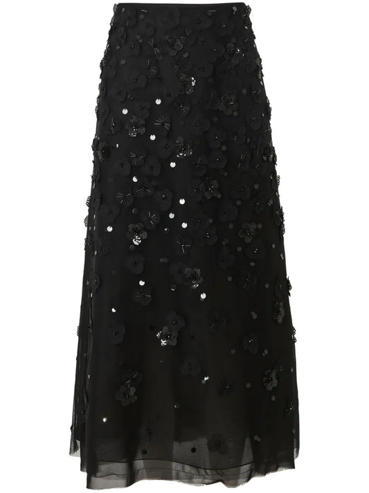 Floral-Embellished Midi Skirt