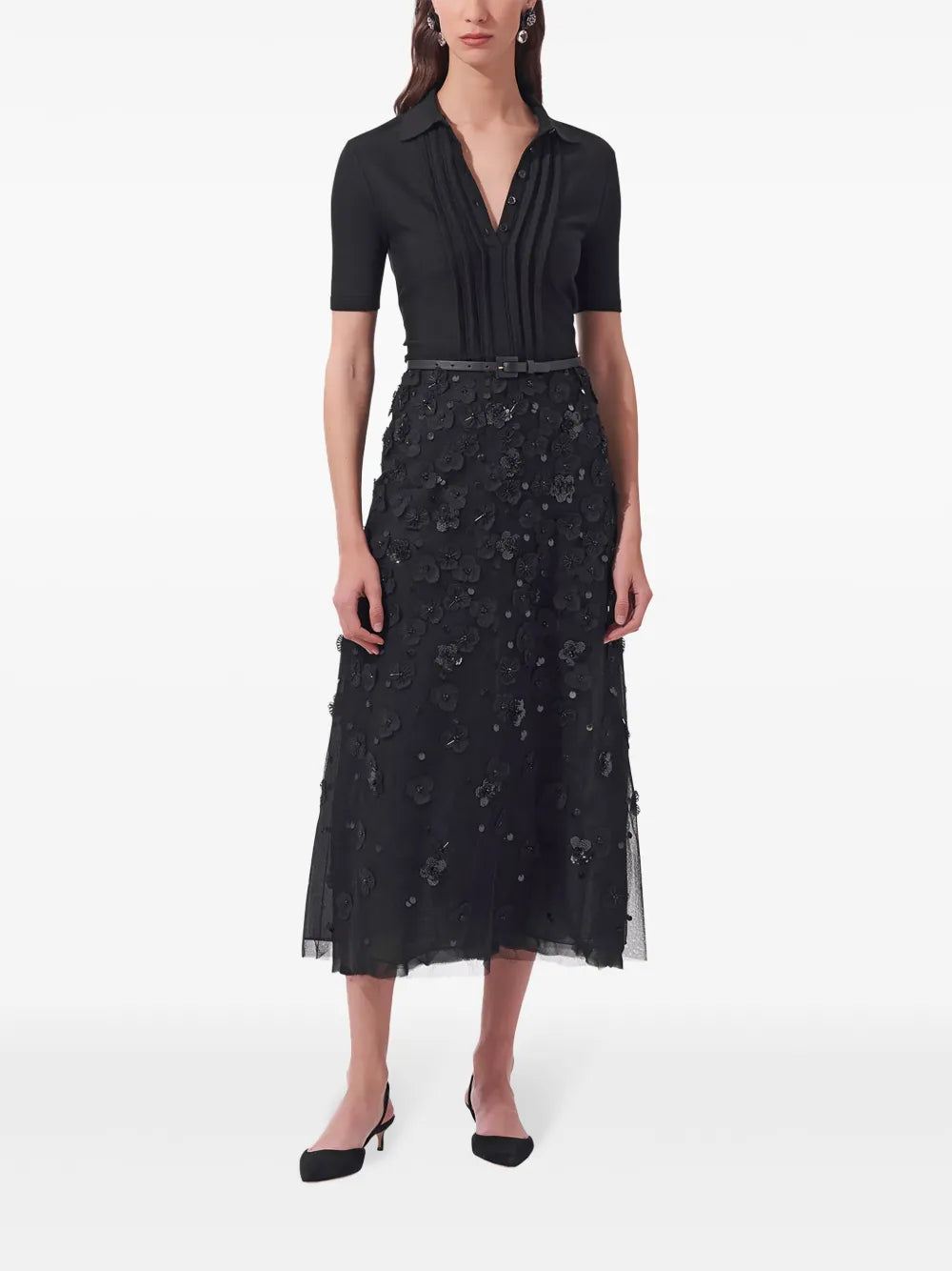 Floral-Embellished Midi Skirt