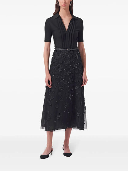 Floral-Embellished Midi Skirt