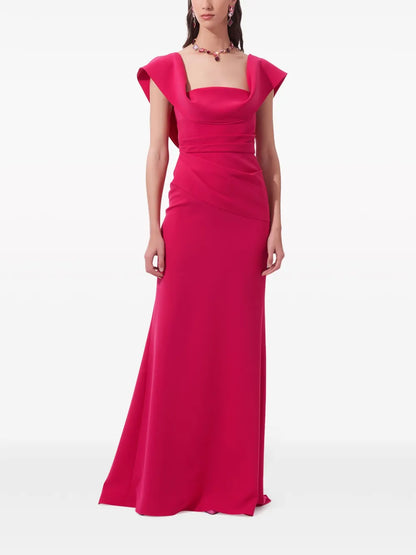 Ruched Square-Neck Gown