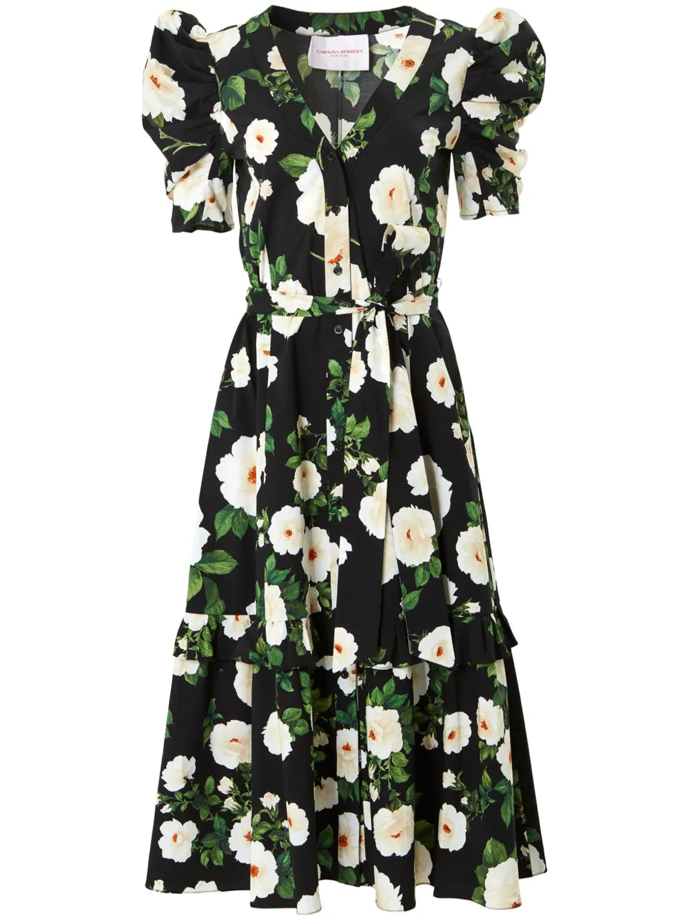 Rose-Print Cotton Midi Dress