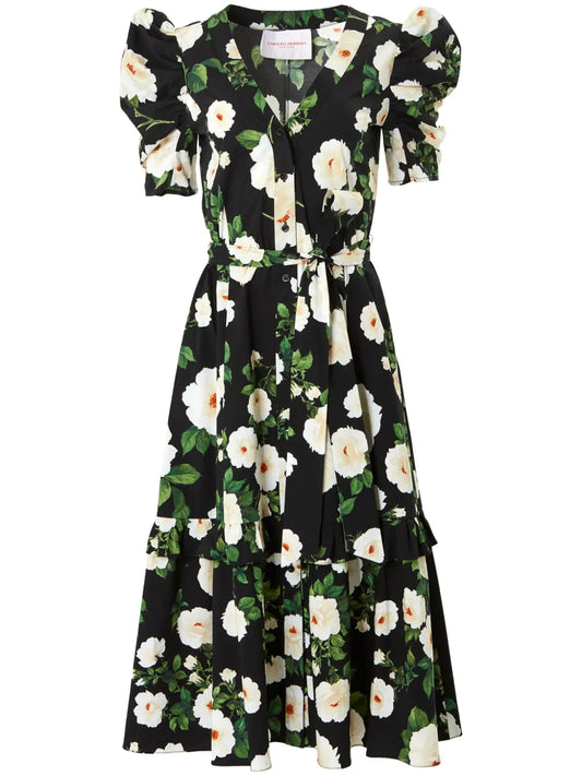 Rose-Print Cotton Midi Dress