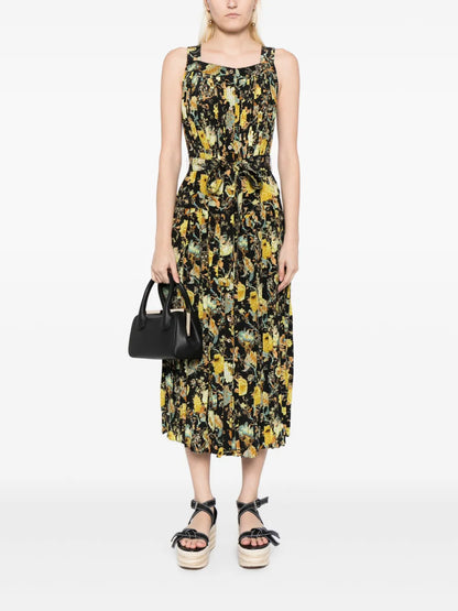 Floral-Print Silk Midi Dress