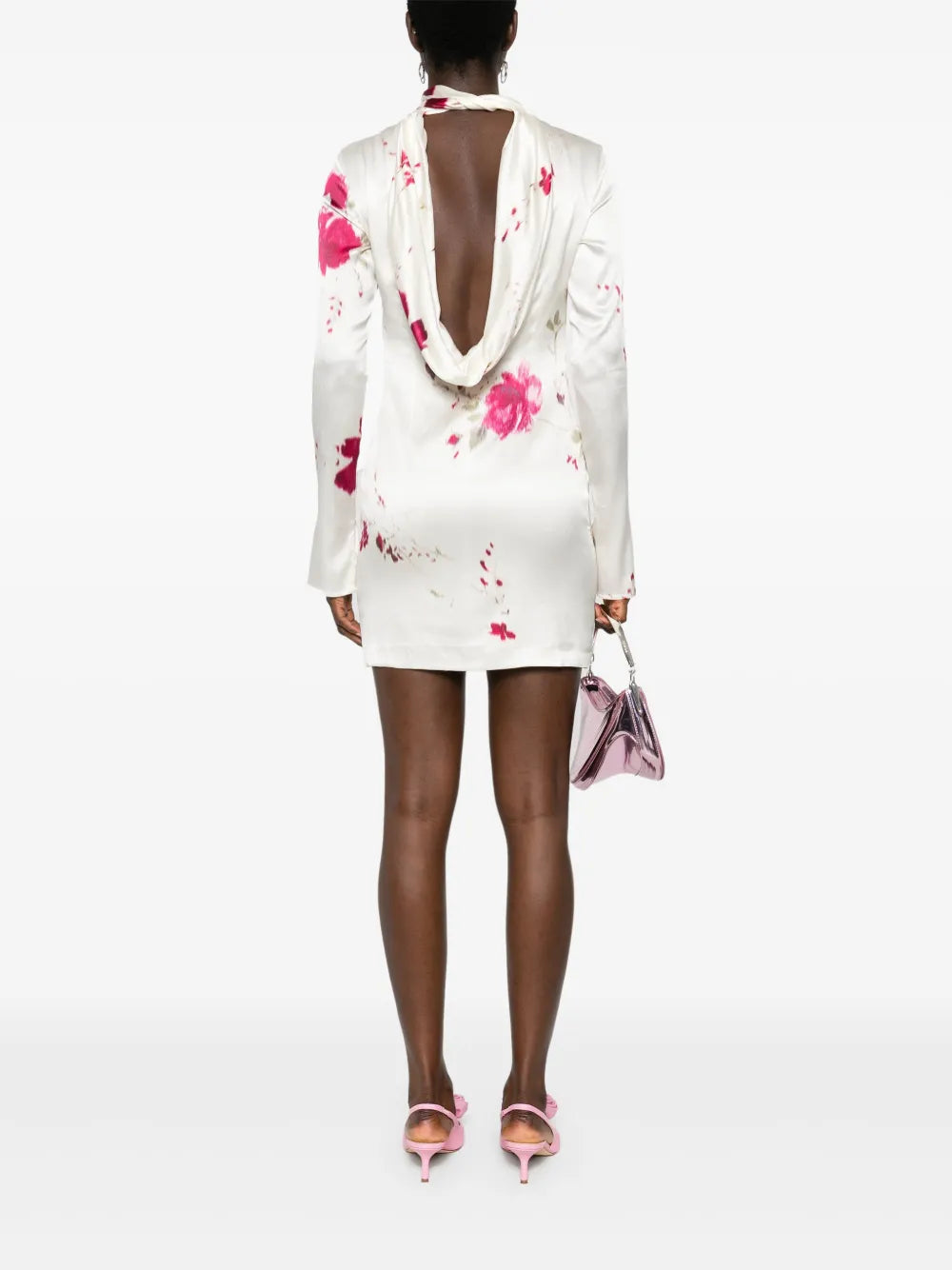 Roses-Print Satin Mini Dress