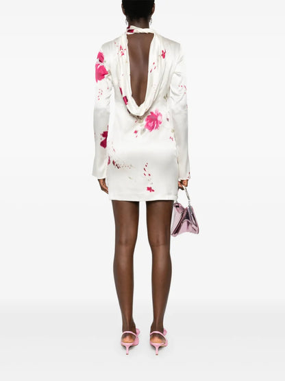 Roses-Print Satin Mini Dress