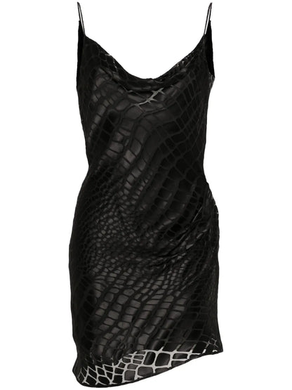 Crocodile-Effect Devoré Mini Dress