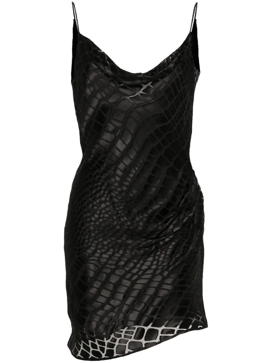 Crocodile-Effect Devoré Mini Dress
