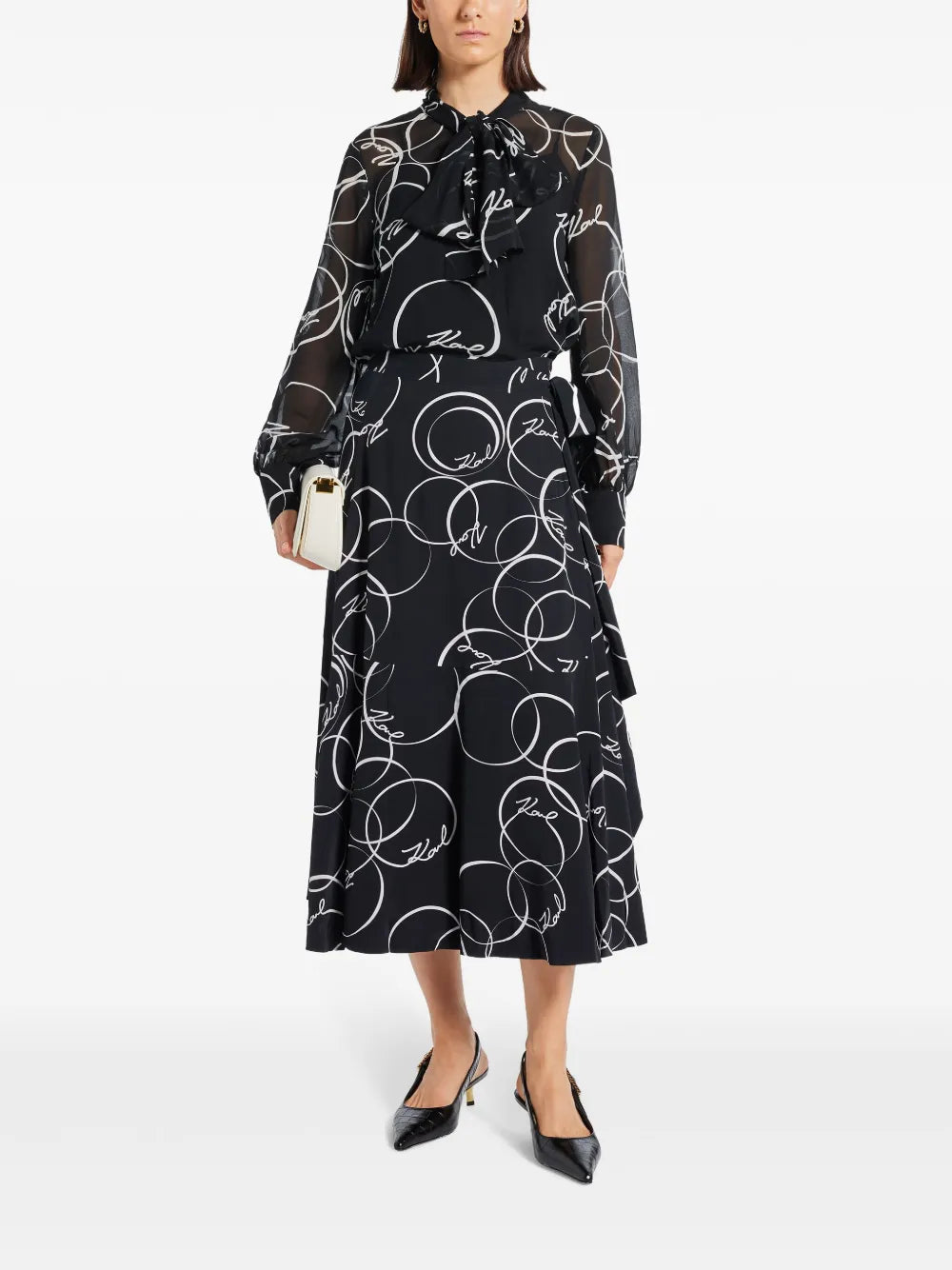 Circle-Print Bow Blouse