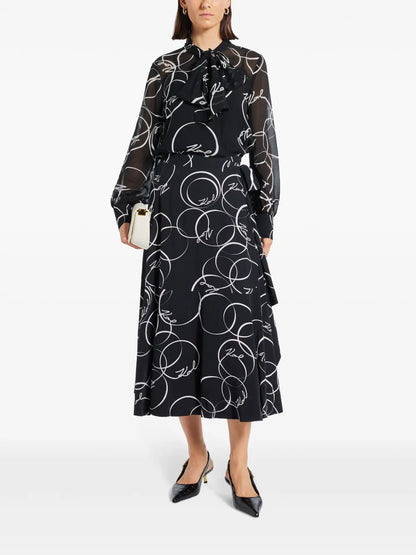Circle-Print Bow Blouse