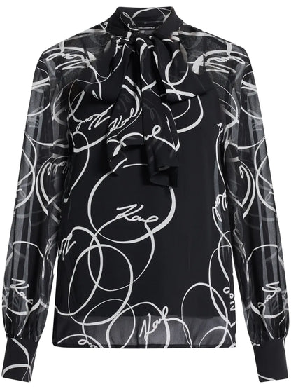 Circle-Print Bow Blouse
