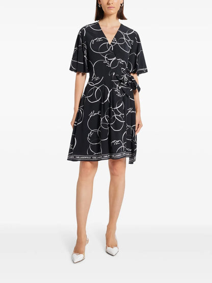 Circle-Print Wrap Dress