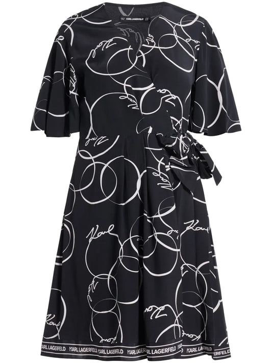 Circle-Print Wrap Dress