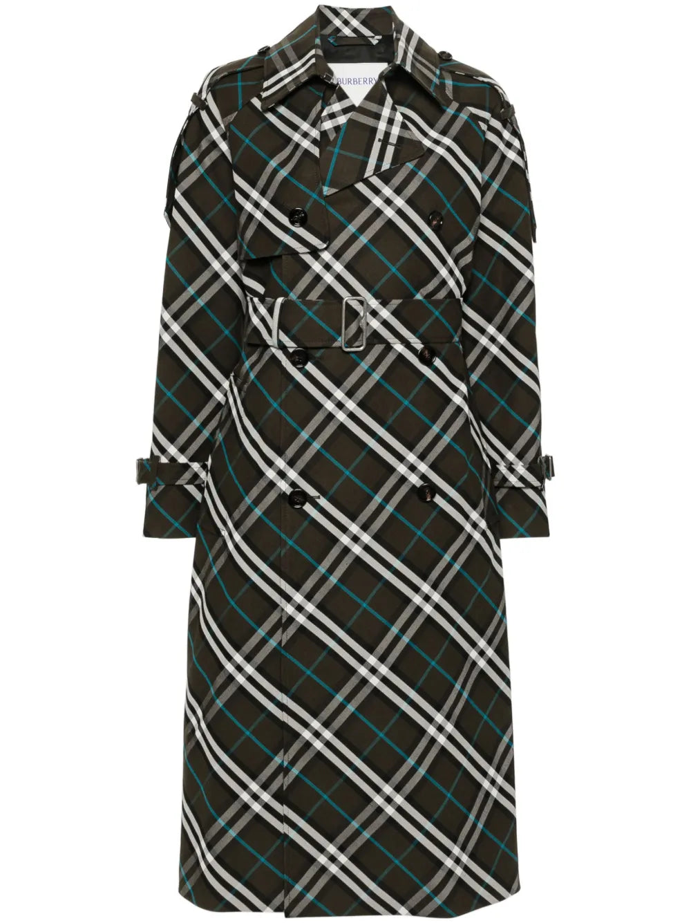 Long Check Cotton Blend Trench Coat