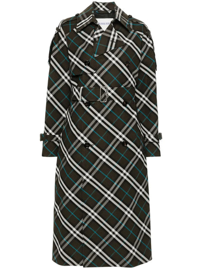 Long Check Cotton Blend Trench Coat