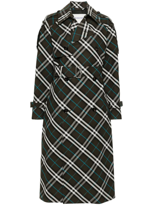 Long Check Cotton Blend Trench Coat