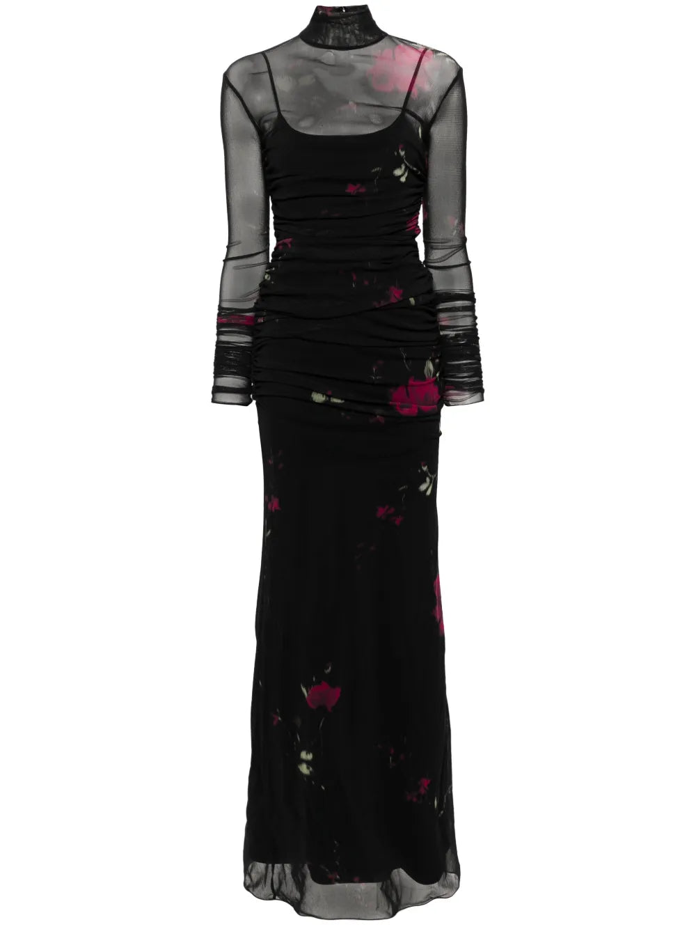 Rose-Print Tulle Maxi Dress