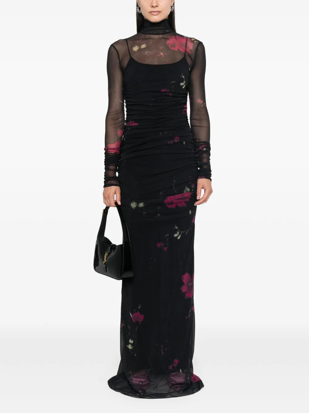 Rose-Print Tulle Maxi Dress