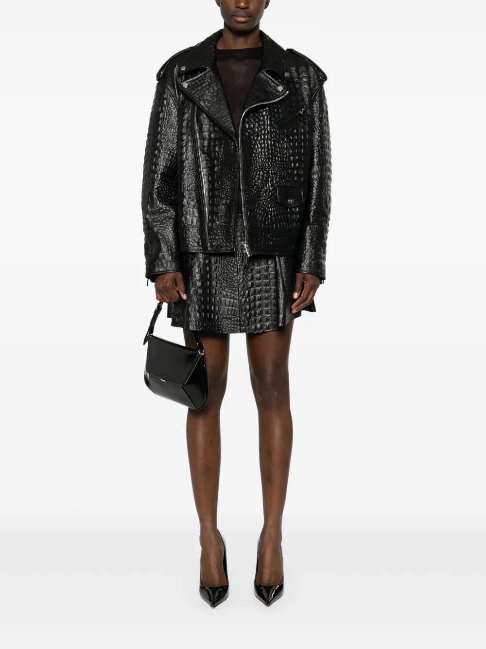 Crocodile-Effect Leather Jacket