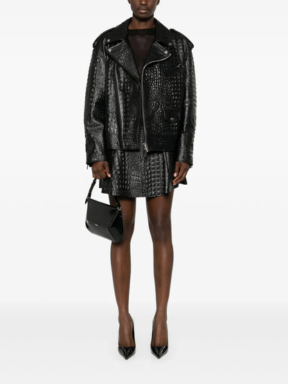 Crocodile-Effect Leather Jacket