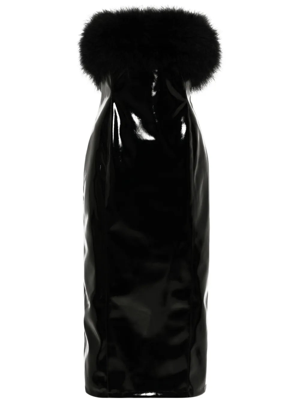 Marabou-Feathers Patent Midi Dress