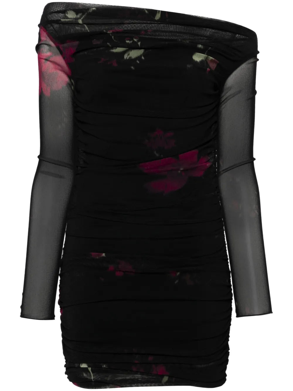 Rose-Print Tulle Mini Dress